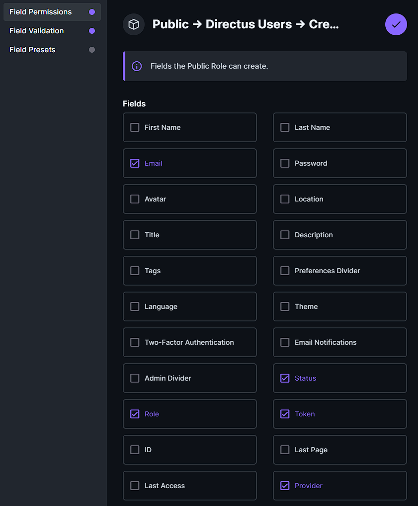 Public User creating permissions