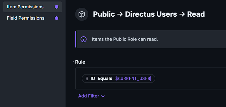 Item Permssions for Directus Users -> Read